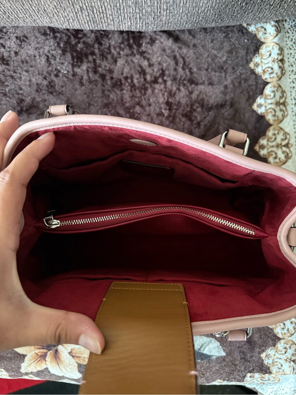 COACH Signature Logo Patent Leather Silver-Tone Margot Blush Pink Carryall Bag - Picture 7 of 15